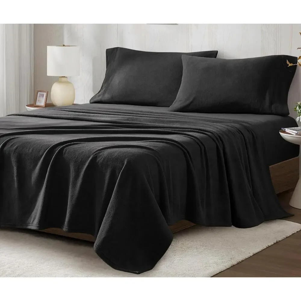 True North by Sleep Philosophy Sheet Set Black Twin Micro Fleece 3-Piece BED19